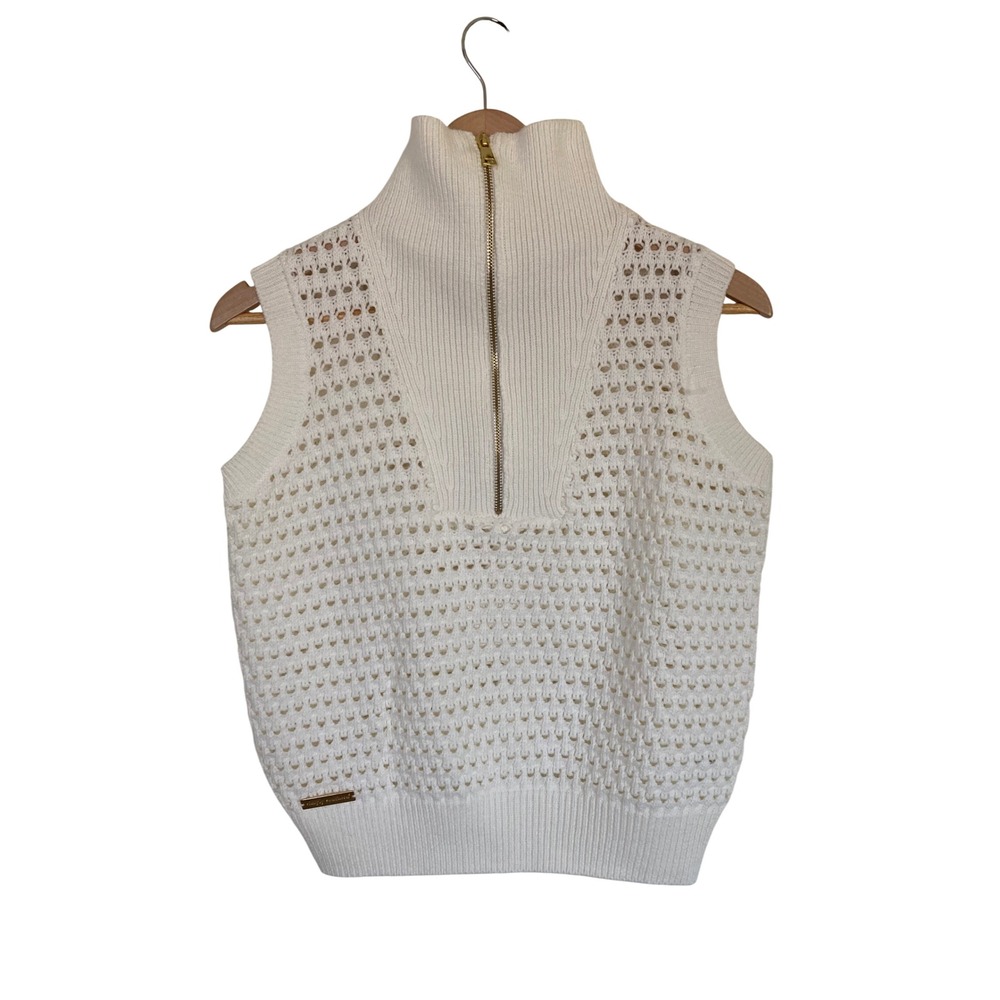 Simply Southern Ivory Open Knit Quarter Zip Sweater Vest Large 0125-SWTR-VEST